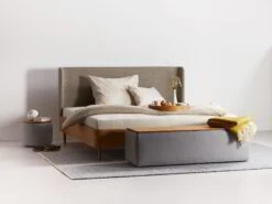 Bett Tonda Mit Polsterbetthaupt, 180 X 200 Cm, 19,5 Cm, Wollstoff Tano Natur (79), Buche -Grüne Erde 188810 bett tonda truhe tambor 01 emo