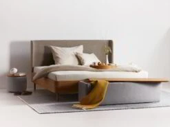 Bett Tonda Mit Polsterbetthaupt, 180 X 200 Cm, 19,5 Cm, Wollstoff Tano Natur (79), Buche -Grüne Erde 188810 bett tonda truhe tambor 03 emo