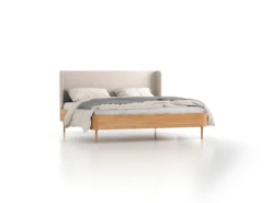 Bett Tonda Mit Polsterbetthaupt, 180 X 200 Cm, 19,5 Cm, Wollstoff Tano Natur (79), Buche