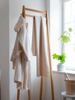 Bademantel Damen, Raute Natur, XS/S, 100 % Baumwolle, GOTS -Grüne Erde 410930 bademantel raute natur emo