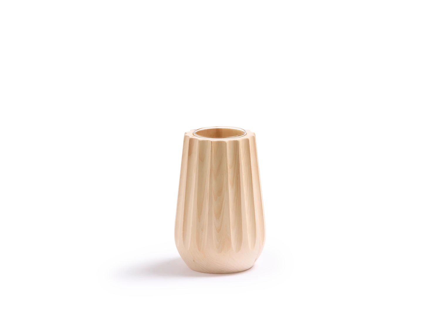 Vase Aus Zirbenholz, Kannelur, H 17,5 Cm, Nicht Geölt, Inkl. Glaseinsatz 3 Vase Aus Zirbenholz, Kannelur, H 17,5 Cm, Nicht Geölt, Inkl. Glaseinsatz
