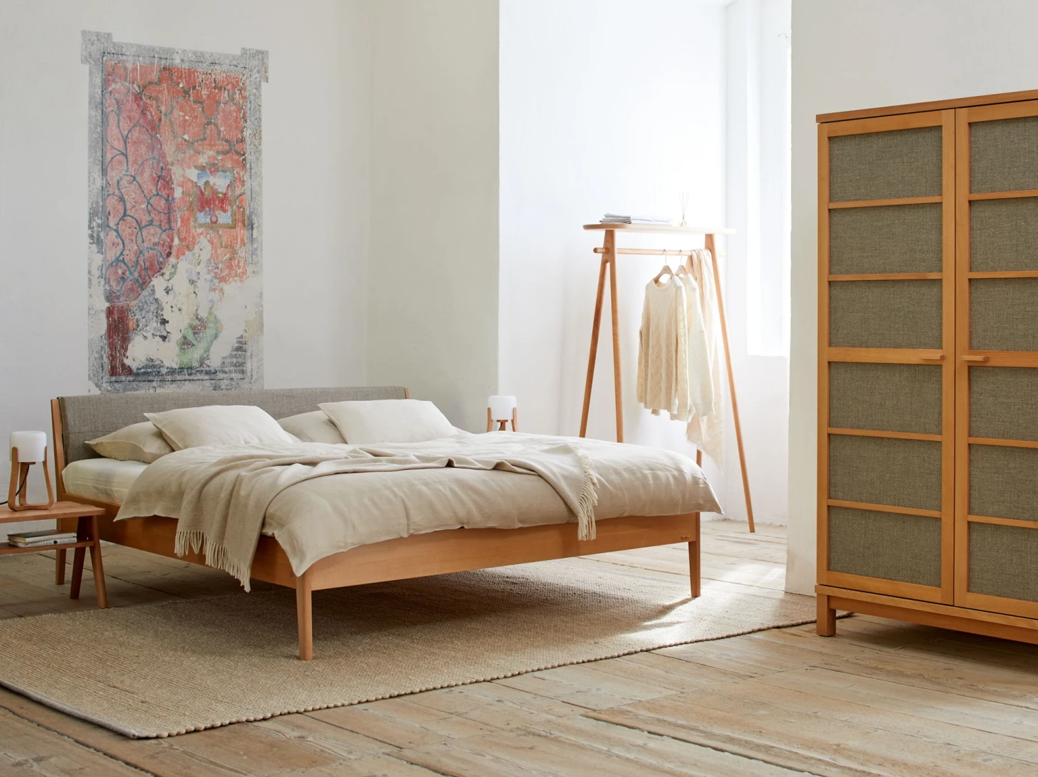 Bett Almeno Mit Polsterbetthaupt, 180 X 200, Wollstoff Tano Natur (79), Buche 5 Bett Almeno Mit Polsterbetthaupt, 180 X 200, Wollstoff Tano Natur (79), Buche – Bild 3