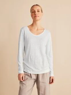 Langarmshirt Aus Bio-Leinen, 11 Weiss, 38 -Grüne Erde 854344 shirt langarm weiss emo 03