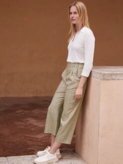 Hose Culotte, Bio-Wolle-Leinen, 88 Leinen Streifen Dinkel, 38, GOTS -Grüne Erde 854424 854866 blusenshirt culotte emo