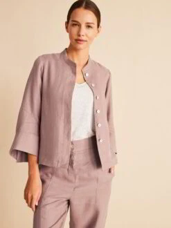 Jacke Tulpenärmel, 100 % Bio-Leinen, 25 Mauve, 38, GOTS -Grüne Erde 854834 jacke mauve frei 05