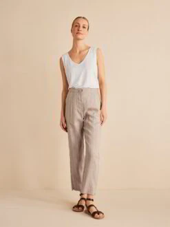 Hose Schmales Bein, Bio-Leinen-Wolle, 88 Leinen Streifen Dinkel, 38