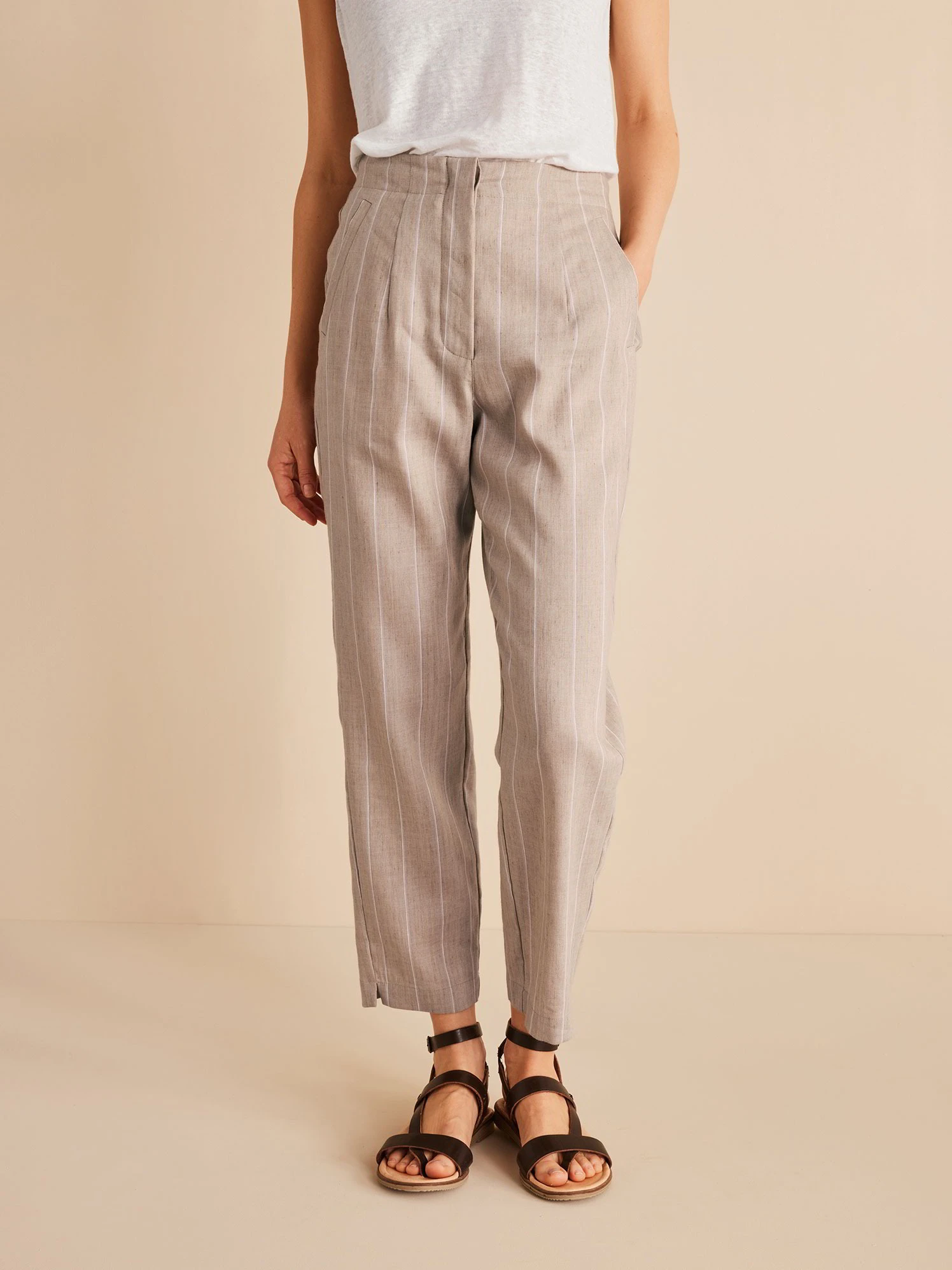 Hose Schmales Bein, Bio-Leinen-Wolle, 88 Leinen Streifen Dinkel, 38 4 Hose Schmales Bein, Bio-Leinen-Wolle, 88 Leinen Streifen Dinkel, 38 – Bild 2