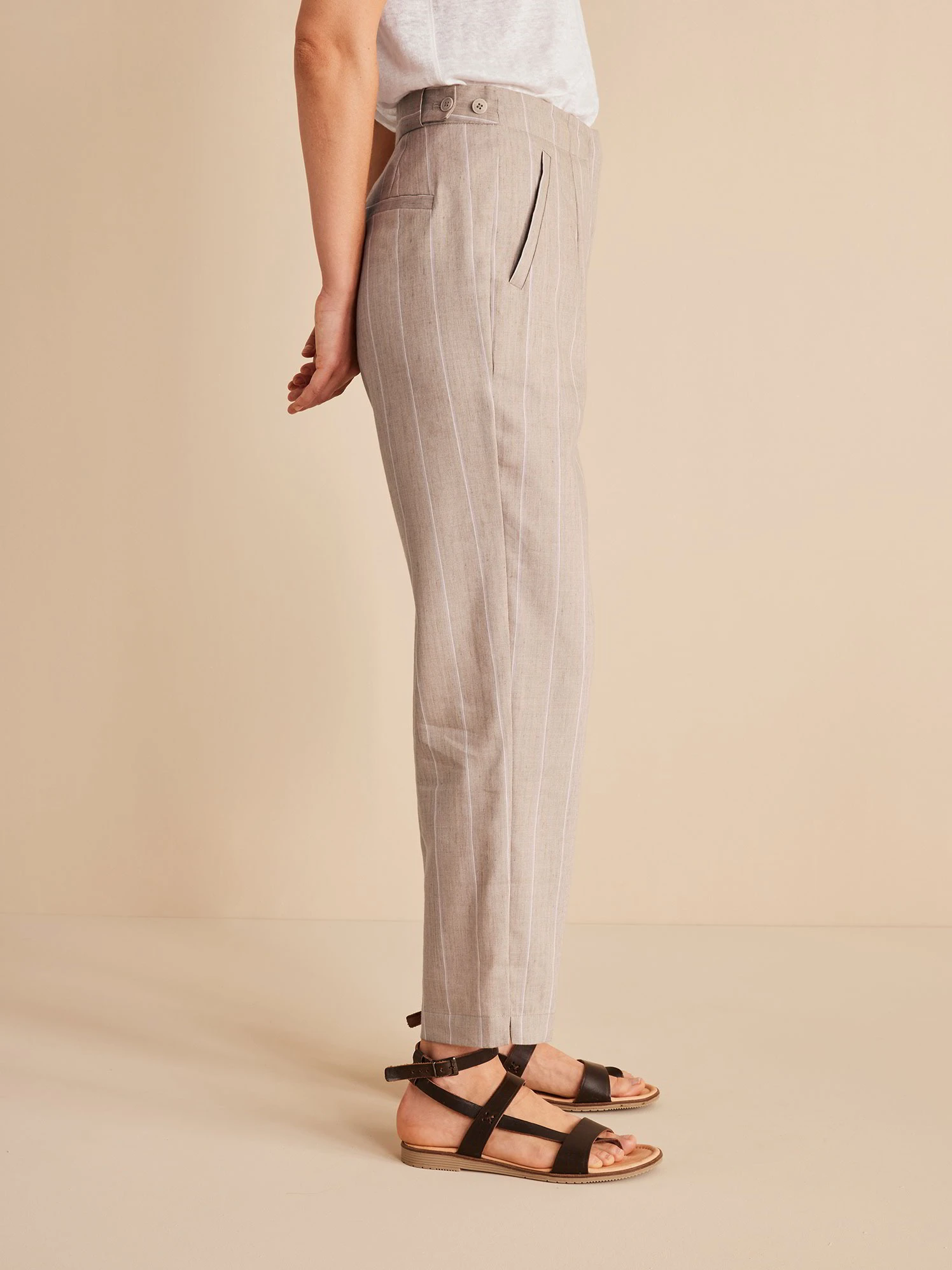 Hose Schmales Bein, Bio-Leinen-Wolle, 88 Leinen Streifen Dinkel, 38 5 Hose Schmales Bein, Bio-Leinen-Wolle, 88 Leinen Streifen Dinkel, 38 – Bild 3