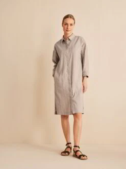 Hemdblusenkleid, Bio-Leinen-Wolle, 88 Leinen Streifen Dinkel, 38, GOTS