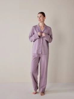 Schlafshirt Aus Bio Baumwolle, 91 Fliedergrau, S, GOTS -Grüne Erde 855309 pyjamashirt fliedergrau frei 02