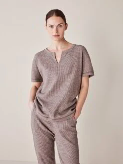 Shirt Kurzarm, 80 % Bio Baumwolle, 20 % Bio Wolle, 72 Rosenholz Melange, S, GOTS