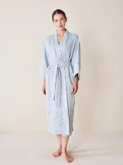 Morgenmantel, Bio-Baumwolle-Leinen, 96 Saphirblau, S, GOTS