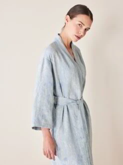 Morgenmantel, Bio-Baumwolle-Leinen, 96 Saphirblau, S, GOTS -Grüne Erde 856615 morgenmantel saphirblau emo 03 retusche