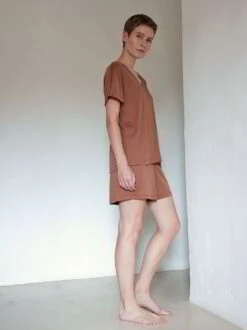 Kurzarmschlafshirt Aus Baumwolljersey, 94 Nougat, S -Grüne Erde 857112 shirt nougat emo 02