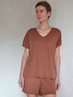 Kurzarmschlafshirt Aus Baumwolljersey, 94 Nougat, S