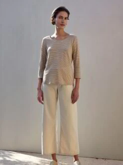 3/4 Arm Shirt Geringelt, 81 Ringel Safari/weiss, 38, GOTS