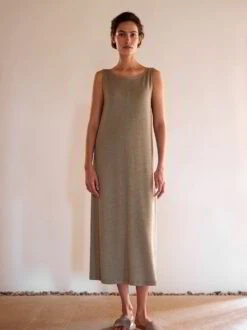 Trägerkleid Aus Bio Leinen/Baumwolle, 44 Olive, 42