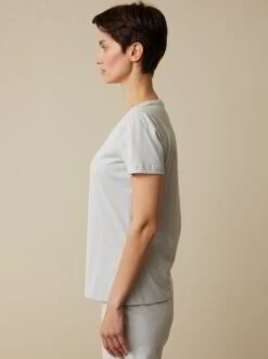 Kurzarmshirt, 100 % Bio Baumwolle, 99 Silberblau-weiss Ringel, S, GOTS -Grüne Erde 857831 99 hw23 029 emo 02