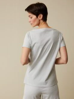 Kurzarmshirt, 100 % Bio Baumwolle, 99 Silberblau-weiss Ringel, S, GOTS -Grüne Erde 857831 99 hw23 040 emo 03