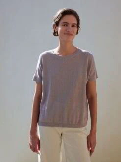 Pullover Kurzarm, 100 % Alpaka, 68 Lavendel, XS