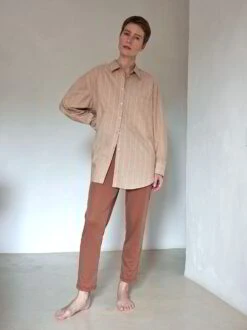 Pyjamahemd, 100 % Bio Baumwolle, 89 Camel/blau Gestreift, S, GOTS -Grüne Erde 857956 pyjamahemd camel blau emo 02