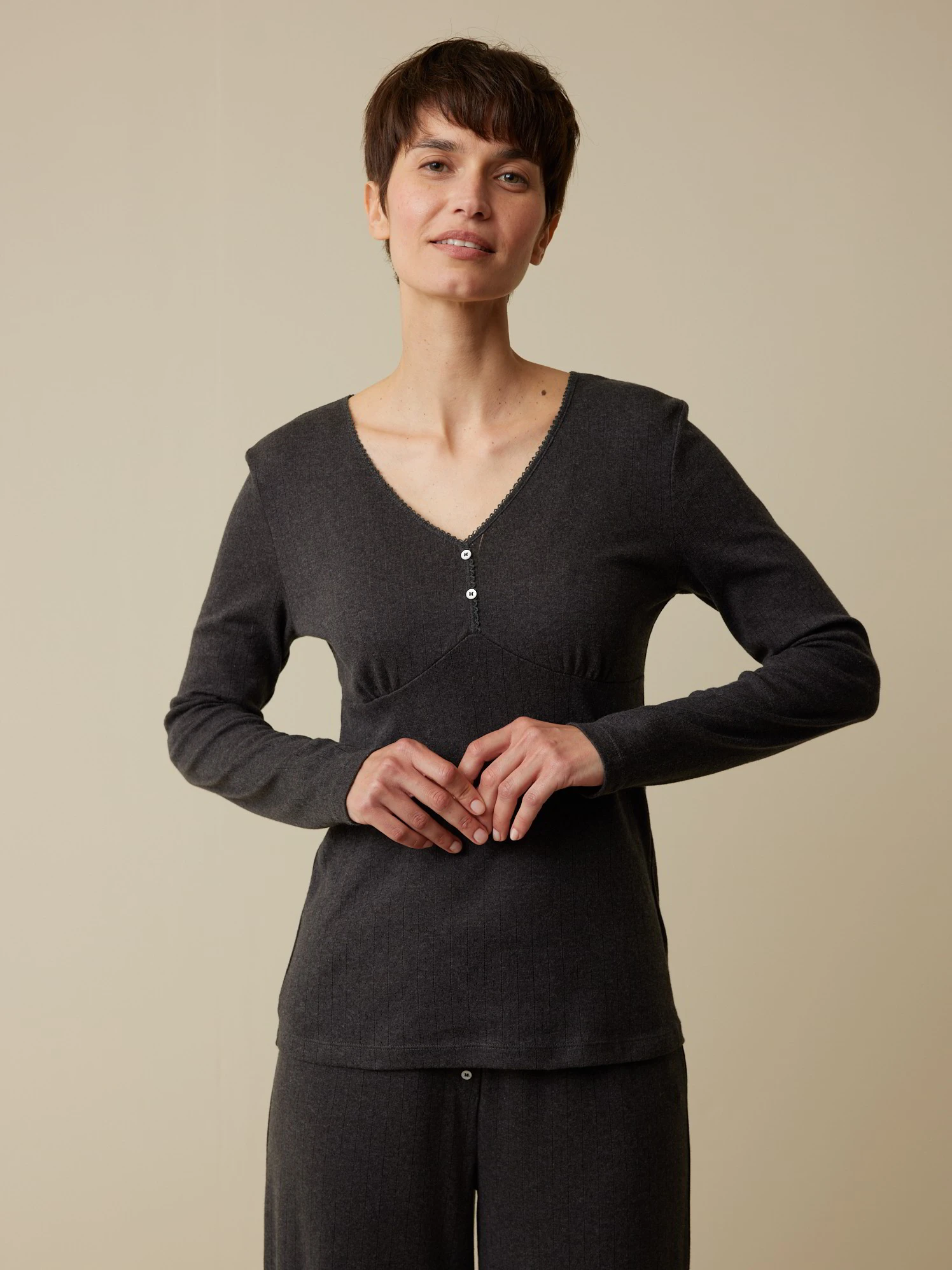 Langarm Shirt, 100 % Bio Baumwolle, 17 Schiefer Melange, S, GOTS 4 Langarm Shirt, 100 % Bio Baumwolle, 17 Schiefer Melange, S, GOTS – Bild 2