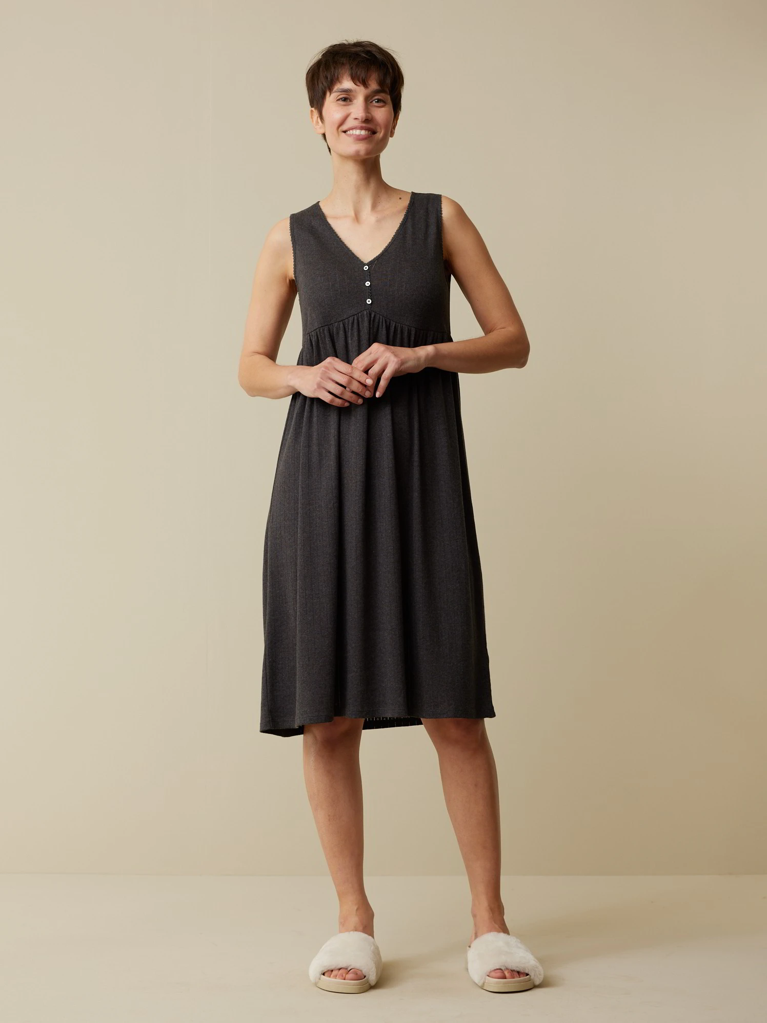 Nachthemd, 100 % Bio-Baumwolle, 17 Schiefer Melange, S; GOTS 3 Nachthemd, 100 % Bio-Baumwolle, 17 Schiefer Melange, S; GOTS