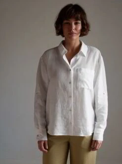 Bluse Langarm, 100 % Leinen, 11 Weiss, 42