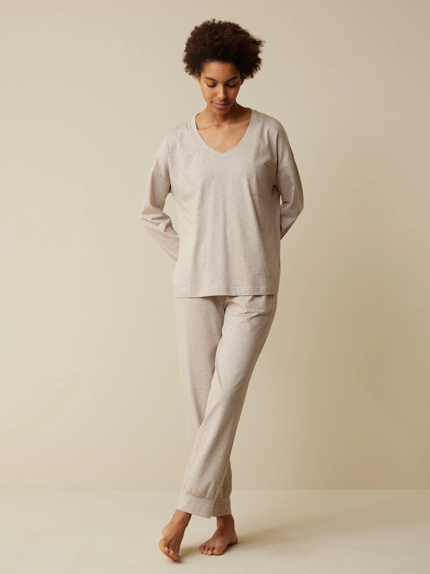 Schlafshirt Aus Bio-Baumwolle, 44 Sand Melange, S, GOTS 3 Schlafshirt Aus Bio-Baumwolle, 44 Sand Melange, S, GOTS