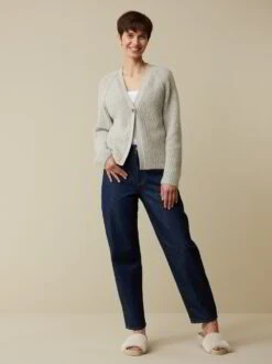 Strickjacke Aus Alpakawolle, 04 Grau Melange, S