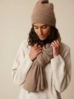 Strickschal Aus Alpakawolle, 62 Walnuss Melange, One Size