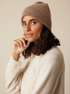 Strickmütze Aus Alpakawolle, 62 Walnuss Melange, One Size