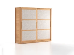 Kleiderschrank Kurami Mit Schiebetüren, Wollstoff Tano Natur (79), Buche
