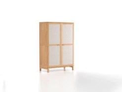 Kleiderschrank Kuramimit Drehtüren 2-türig, Fußgestell, Wollstoff Tano Natur (79), Buche